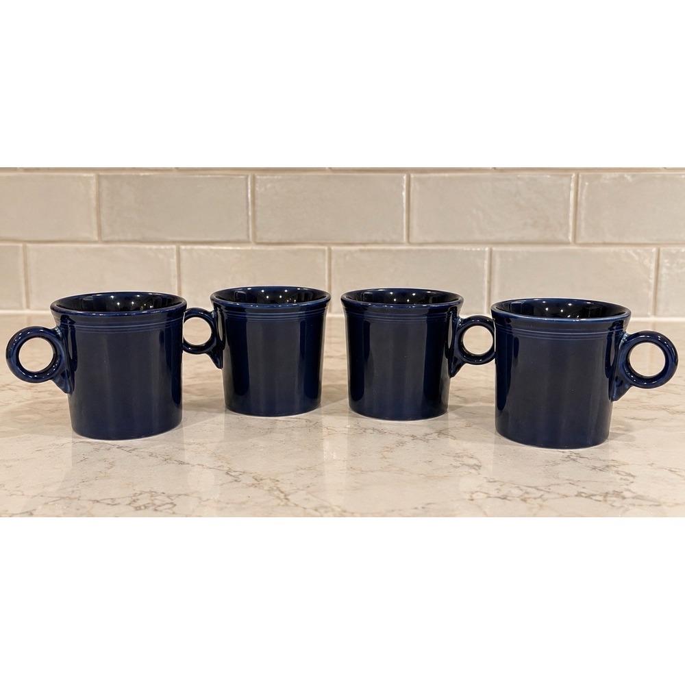 Set of 4 Fiesta Ware Homer Laughlin Cobalt Blue Coffee Mugs Ring Handle HLC USA